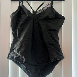 Black Lace Trim Bodysuit with Adjustable Straps